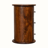 Holt 3 Drawer Drum Bedside Table, Small - Chestnut Bedside Tables - Bokel Home