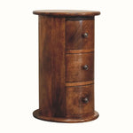 Holt 3 Drawer Drum Bedside Table, Small - Chestnut Bedside Tables - Bokel Home