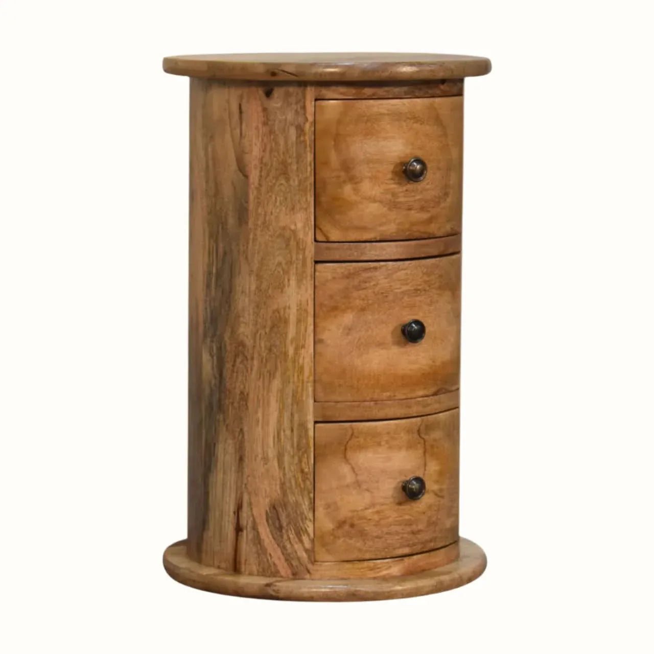 Holt 3 Drawer Drum Bedside Table, Small - Natural Bedside Tables - Bokel Home