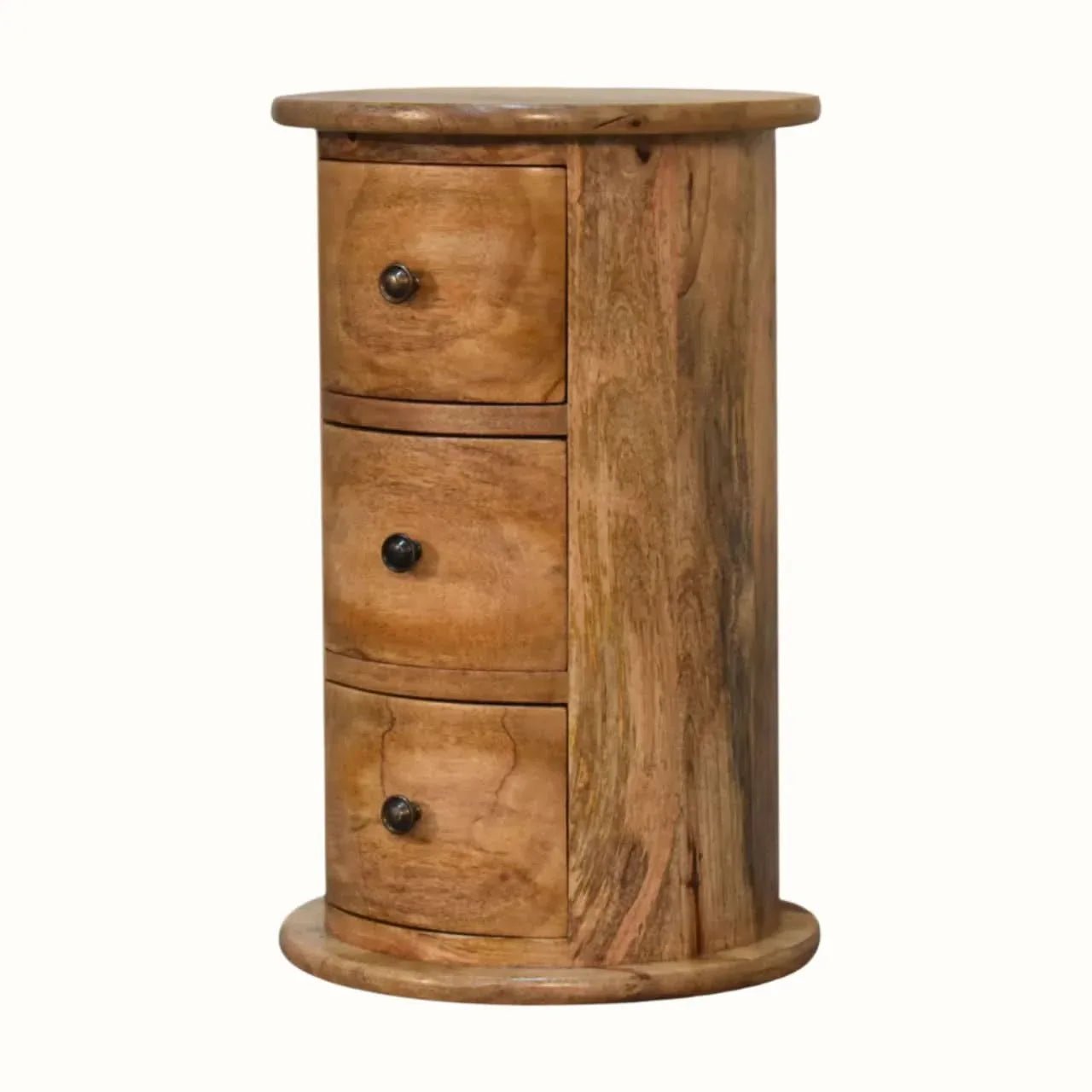 Holt 3 Drawer Drum Bedside Table, Small - Natural Bedside Tables - Bokel Home