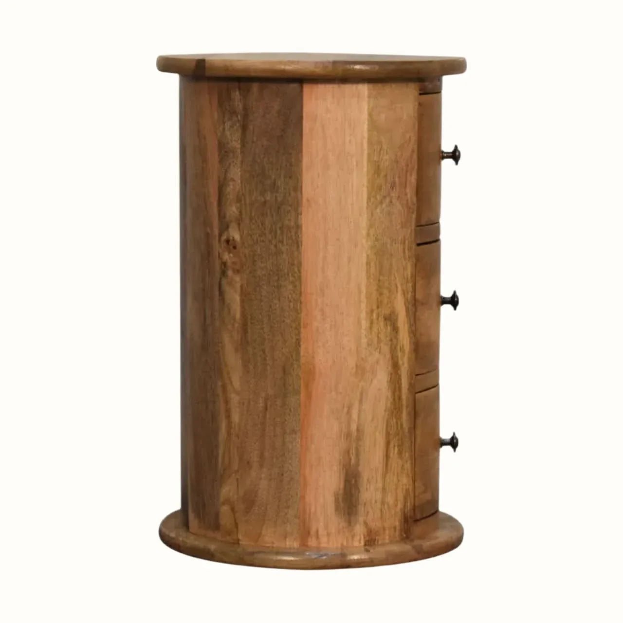 Holt 3 Drawer Drum Bedside Table, Small - Natural Bedside Tables - Bokel Home