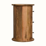 Holt 3 Drawer Drum Bedside Table, Small - Natural Bedside Tables - Bokel Home