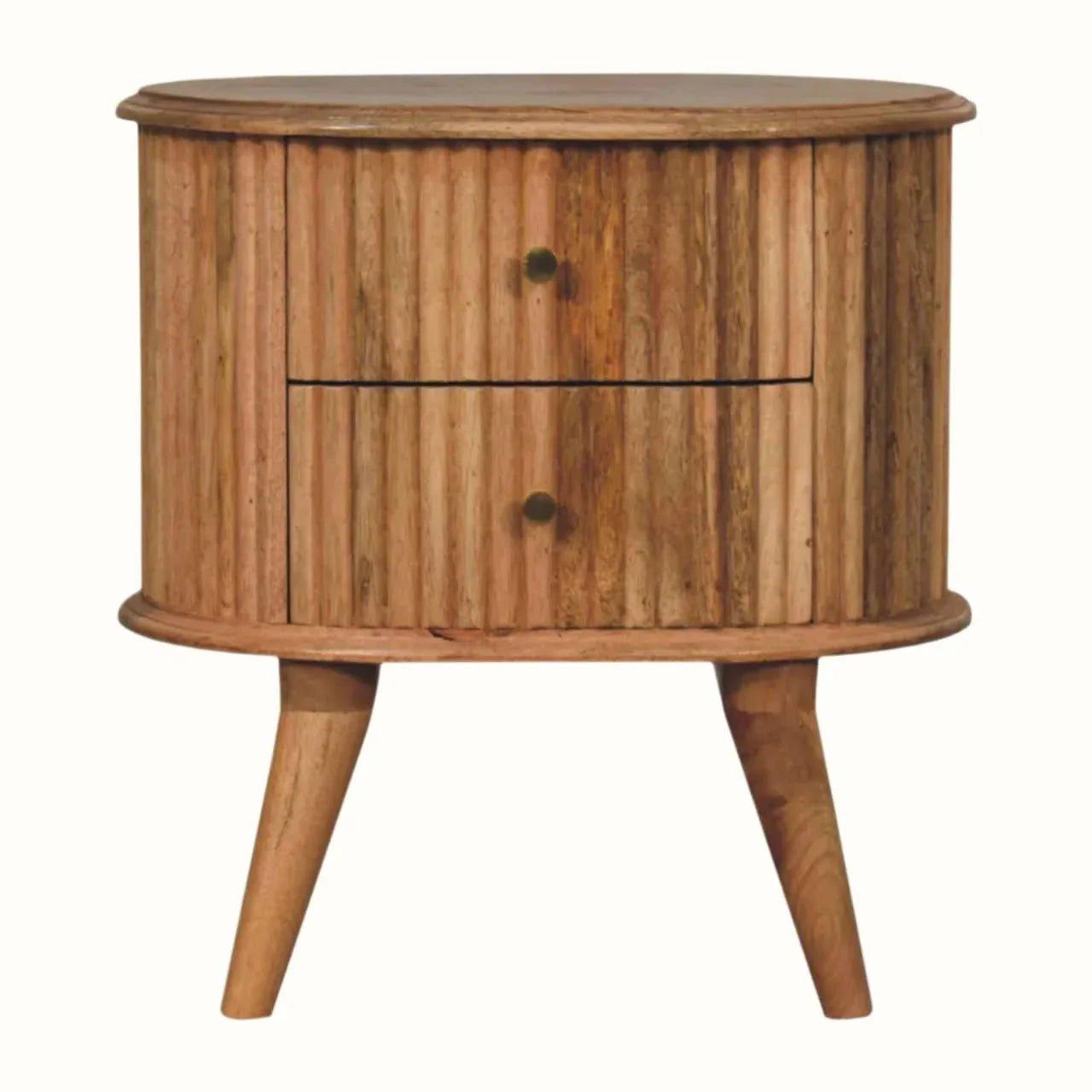 Jalla Fluted Bedside Table with 2 Drawers, Small - Natural Bedside Tables - Bokel Home