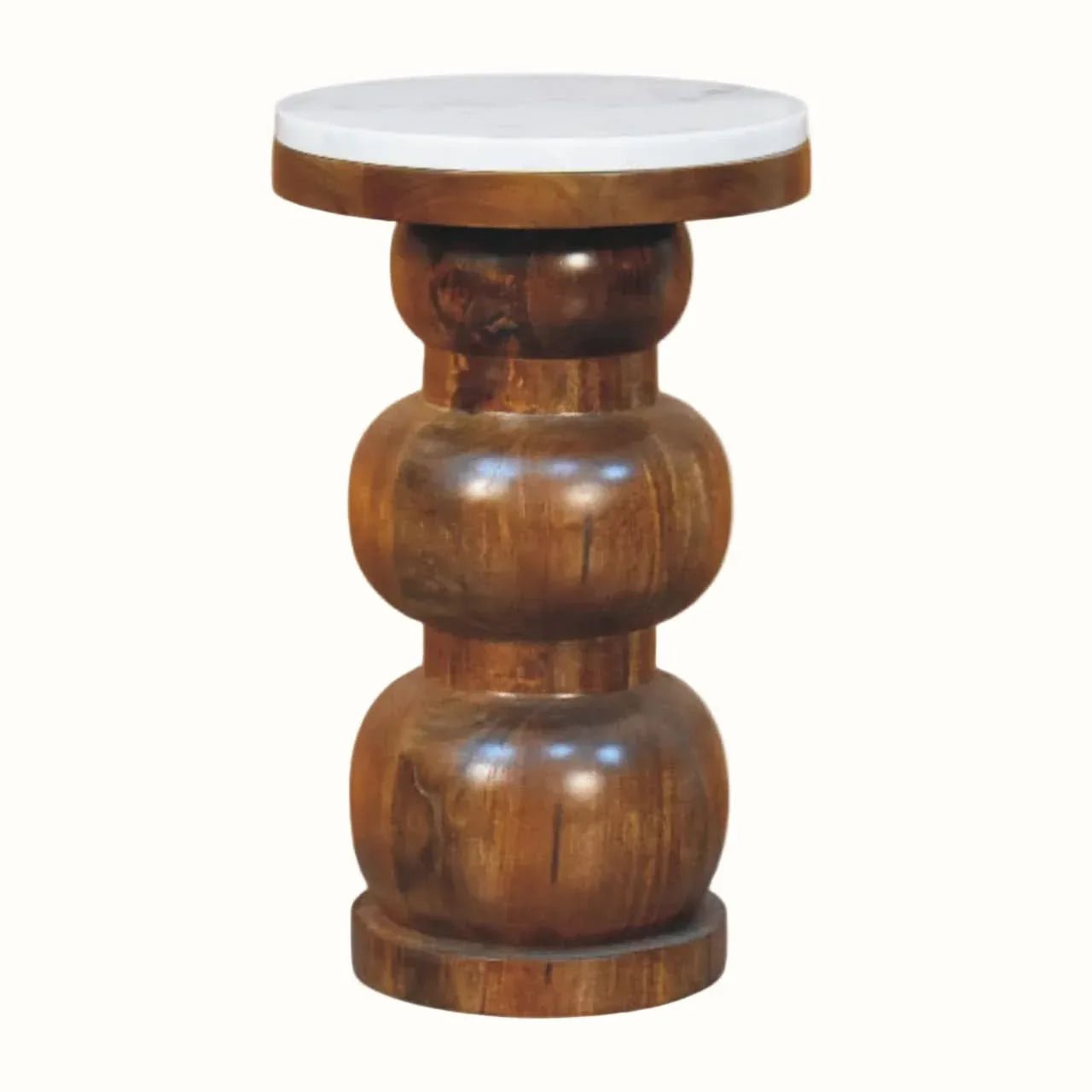 Kaia Marble Top Circular Side Table - Amber Oak Side Tables - Bokel Home