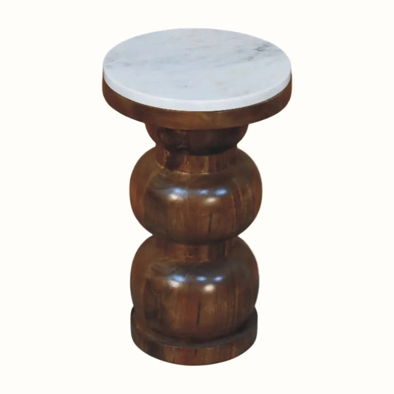 Kaia Marble Top Circular Side Table - Amber Oak Side Tables - Bokel Home