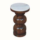 Kaia Marble Top Circular Side Table - Amber Oak Side Tables - Bokel Home
