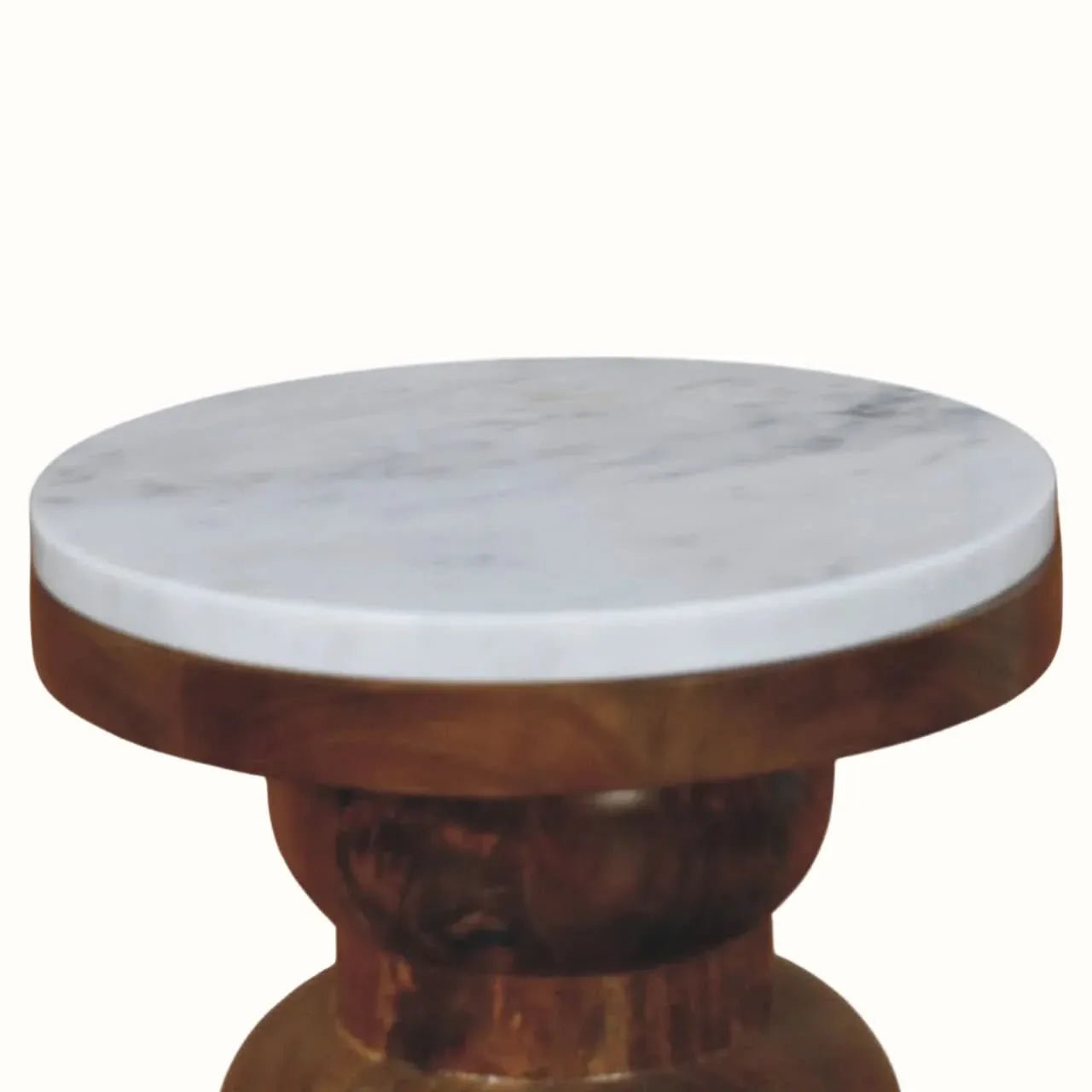Kaia Marble Top Circular Side Table - Amber Oak Side Tables - Bokel Home