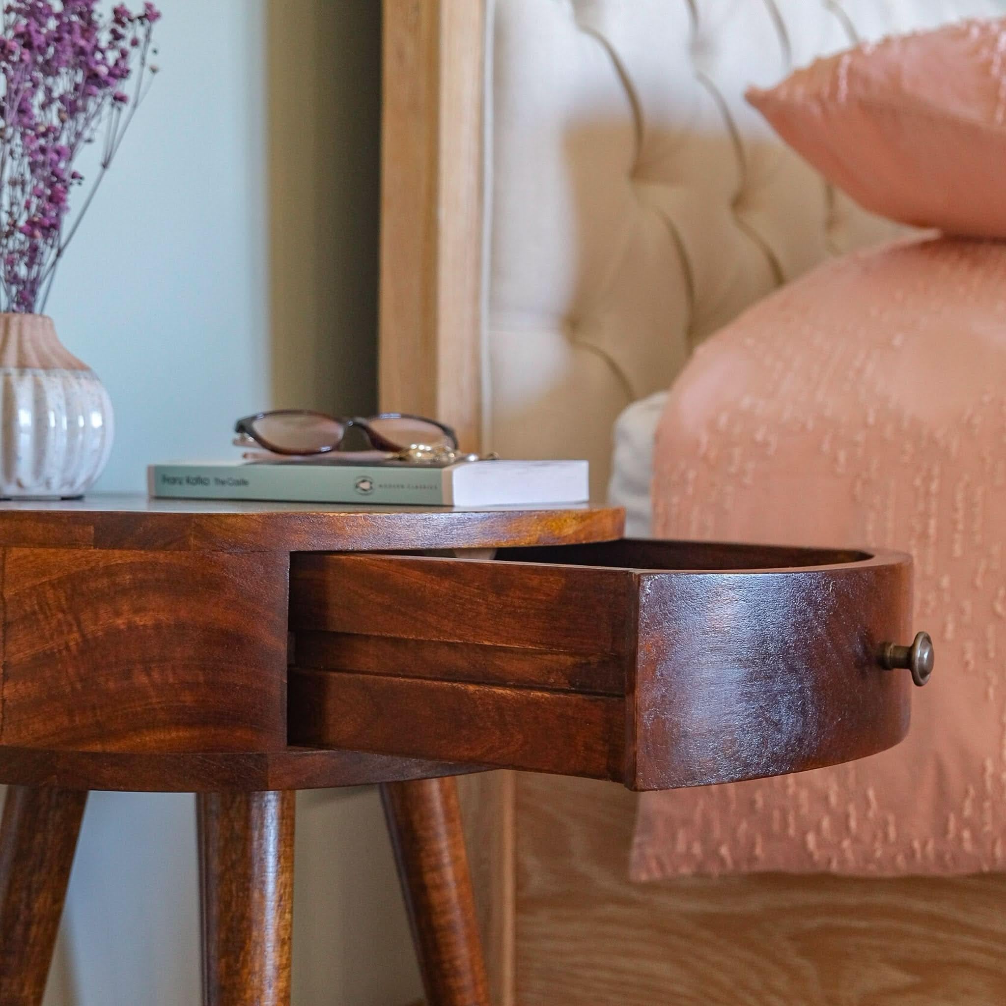 Lauro Bedside Table with 1 Drawer, Small - Chestnut Bedside Tables - Bokel Home