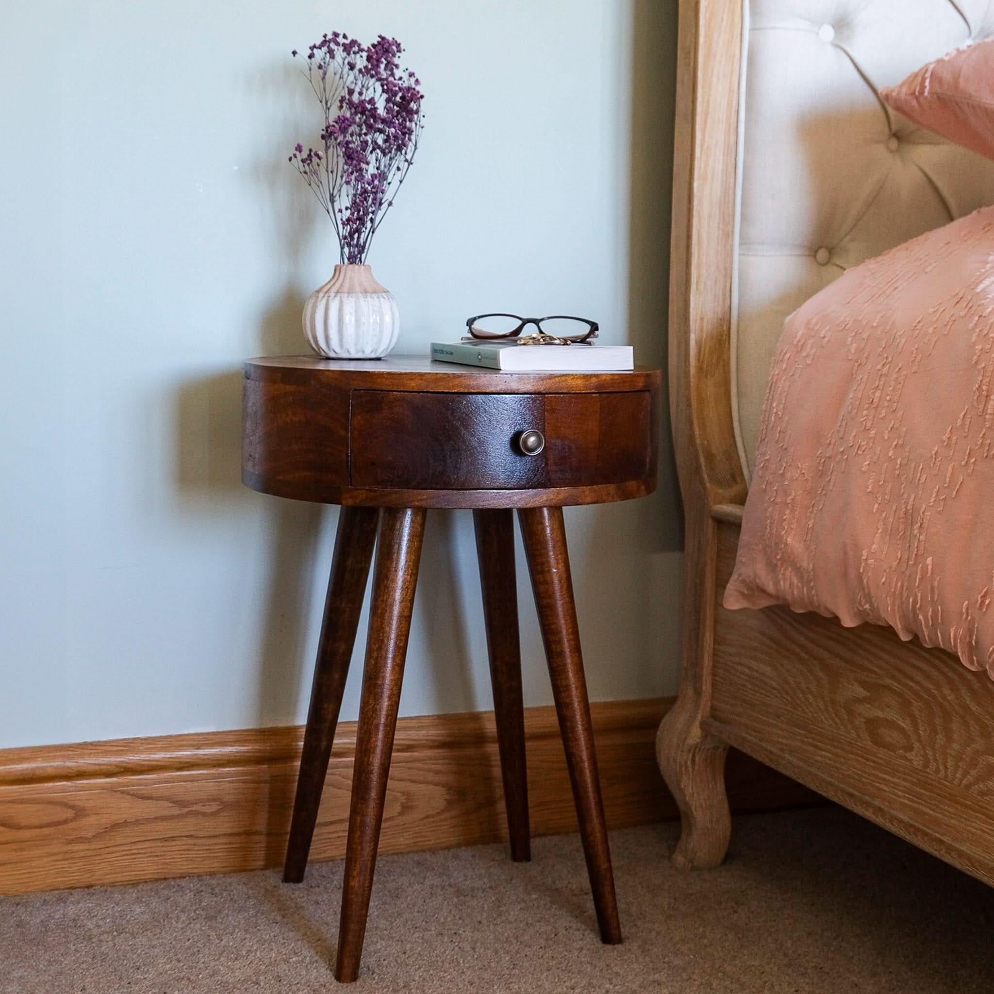 Lauro Bedside Table with 1 Drawer, Small - Chestnut Bedside Tables - Bokel Home