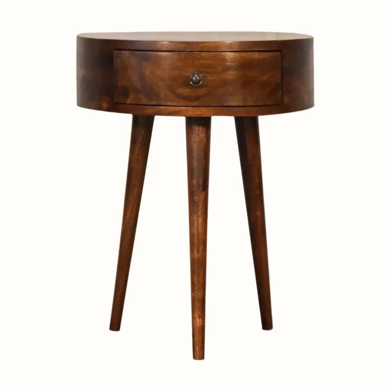 Lauro Semi Circle Bedside Table with 1 Drawer, Small - Chestnut Bedside Tables - Bokel Home
