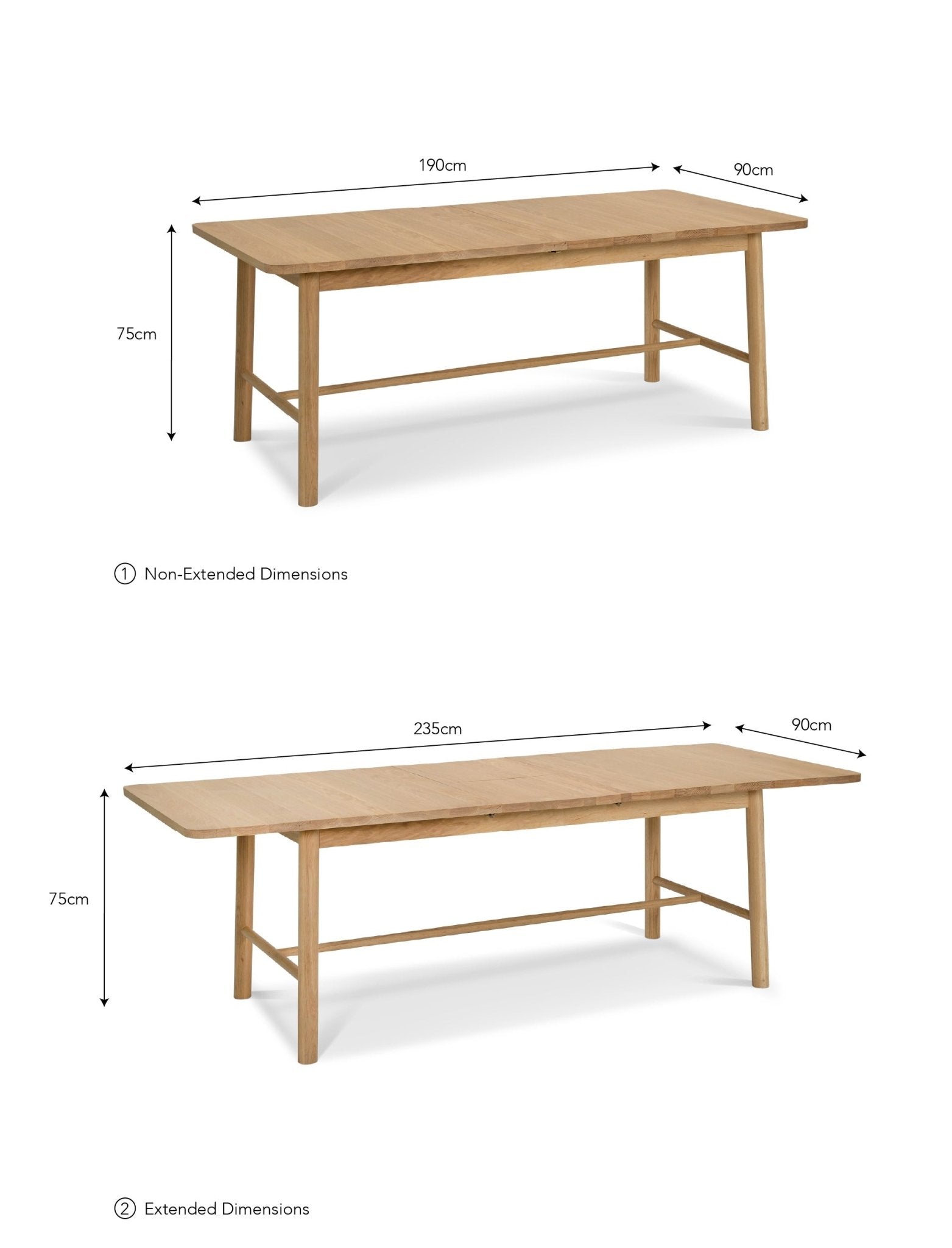 Longworth Extension Dining Table - Oak Wood, Natural Dining Tables - Bokel Home