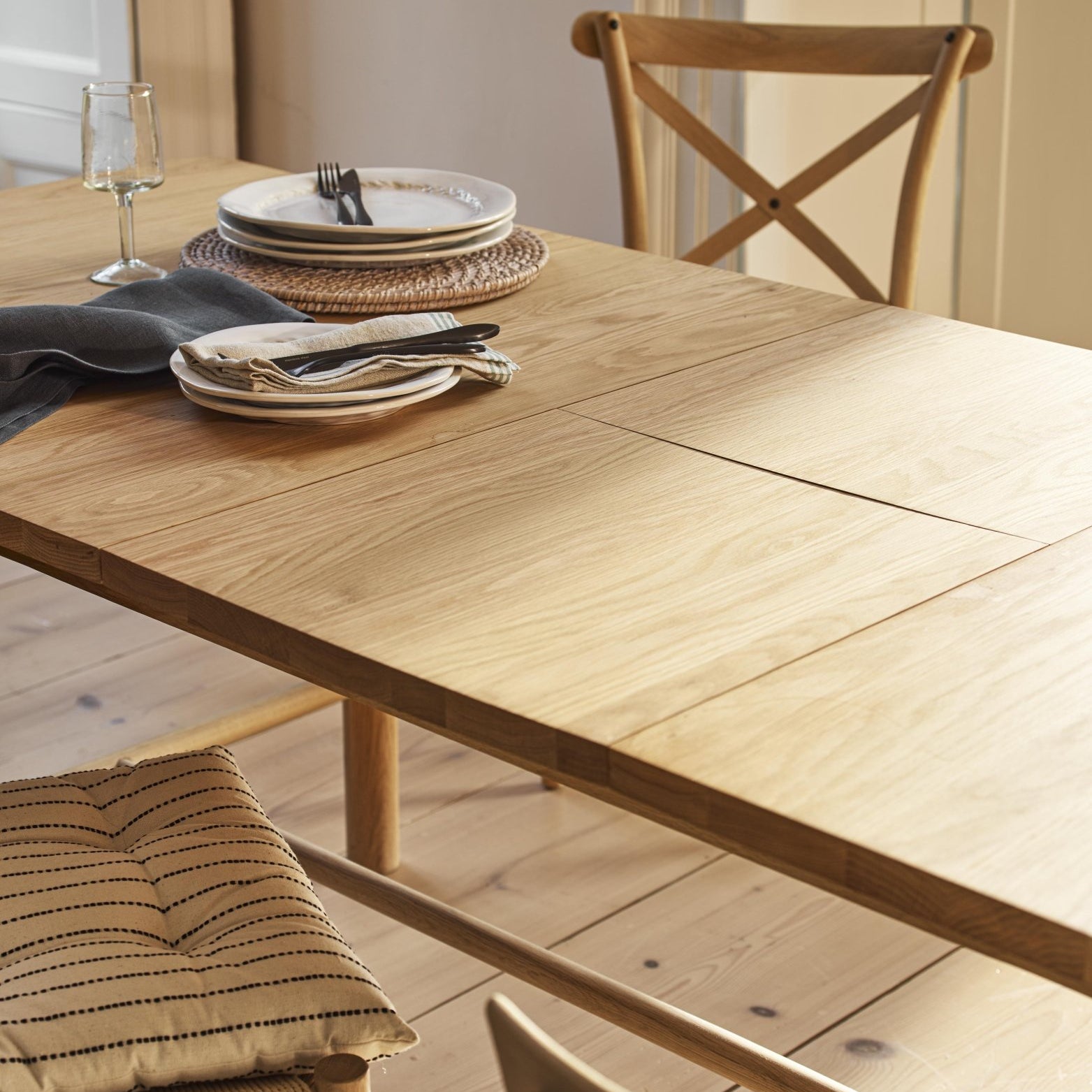 Longworth Extension Dining Table - Oak Wood, Natural Dining Tables - Bokel Home
