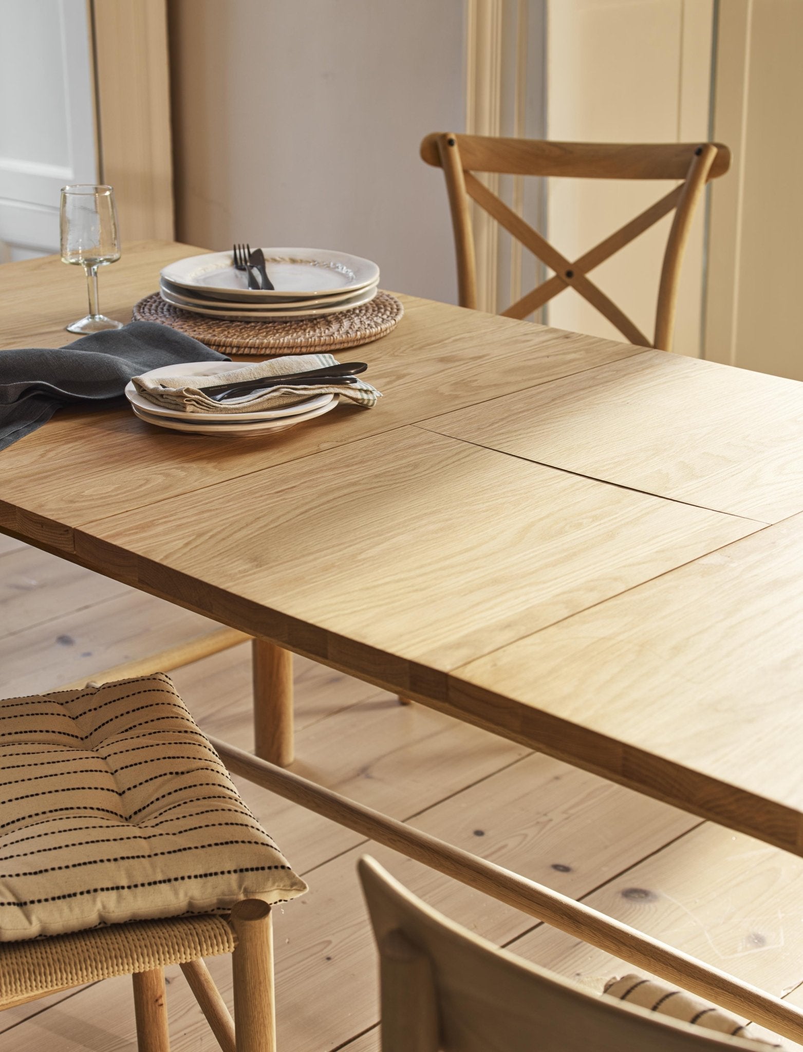 Longworth Extension Dining Table - Oak Wood, Natural Dining Tables - Bokel Home