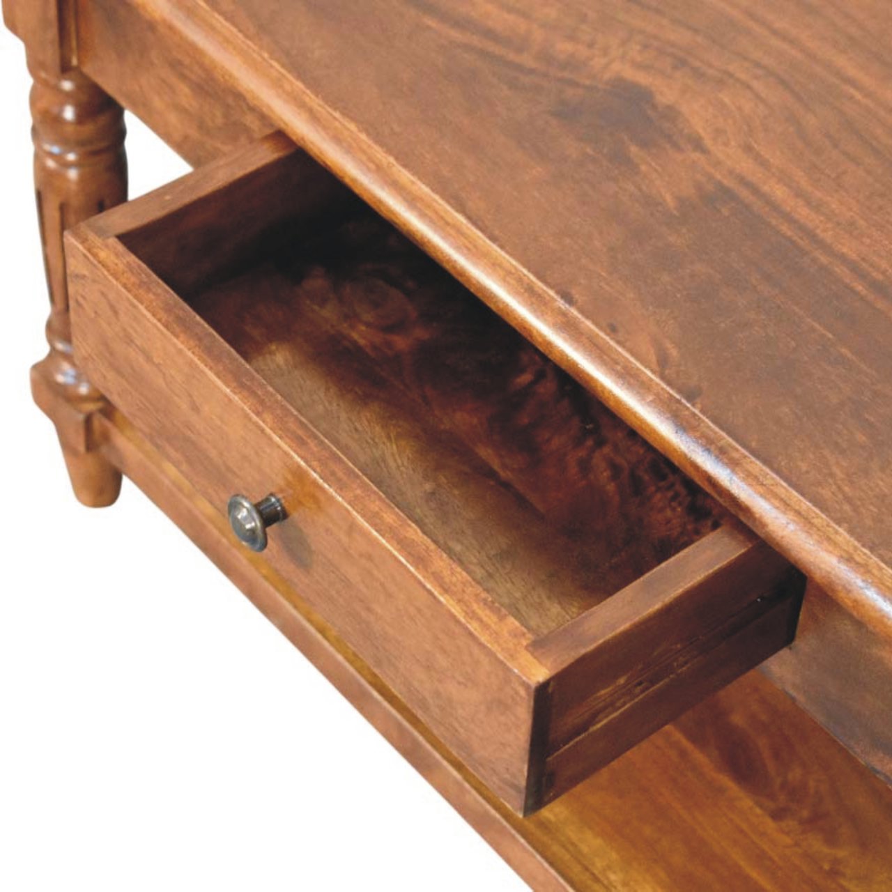 Louis Open Coffee Table with Drawers, Medium - Chestnut Coffee Tables - Bokel Home