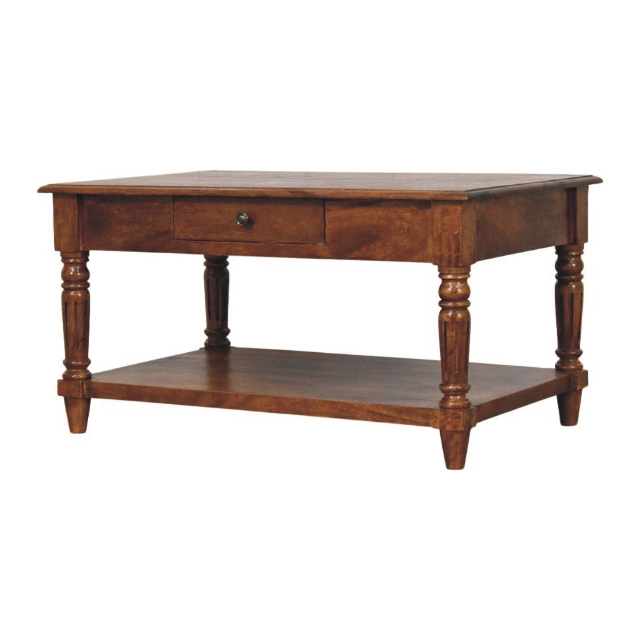 Louis Open Coffee Table with Drawers, Medium - Chestnut Coffee Tables - Bokel Home