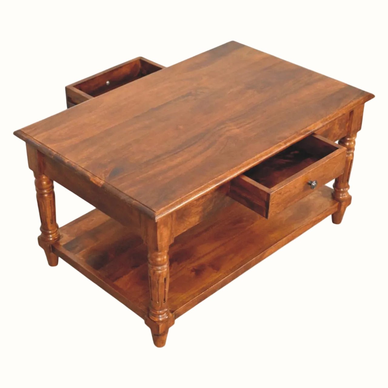 Louis Open Coffee Table with Drawers, Medium - Chestnut Coffee Tables - Bokel Home