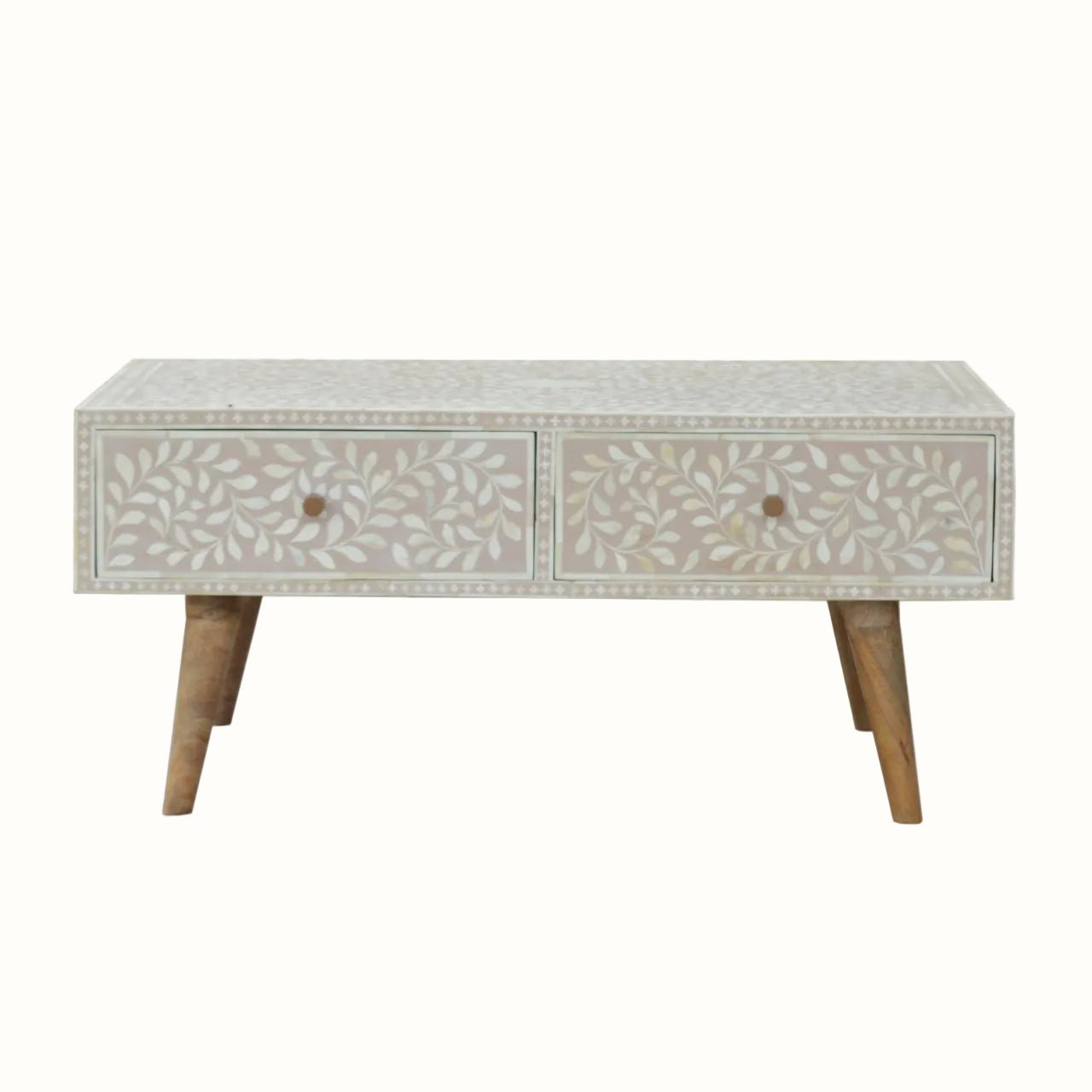 Marlo Taupe Floral Bone Coffee Table Coffee Tables - Bokel Home