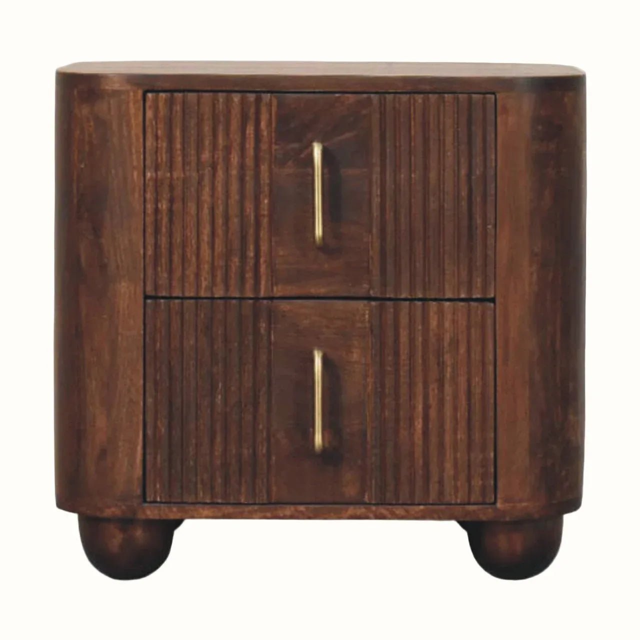 Merrick Fluted Bedside Table with 2 Drawers, Medium - California Walnut Bedside Tables - Bokel Home