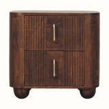 Merrick Fluted Bedside Table with 2 Drawers, Medium - California Walnut Bedside Tables - Bokel Home