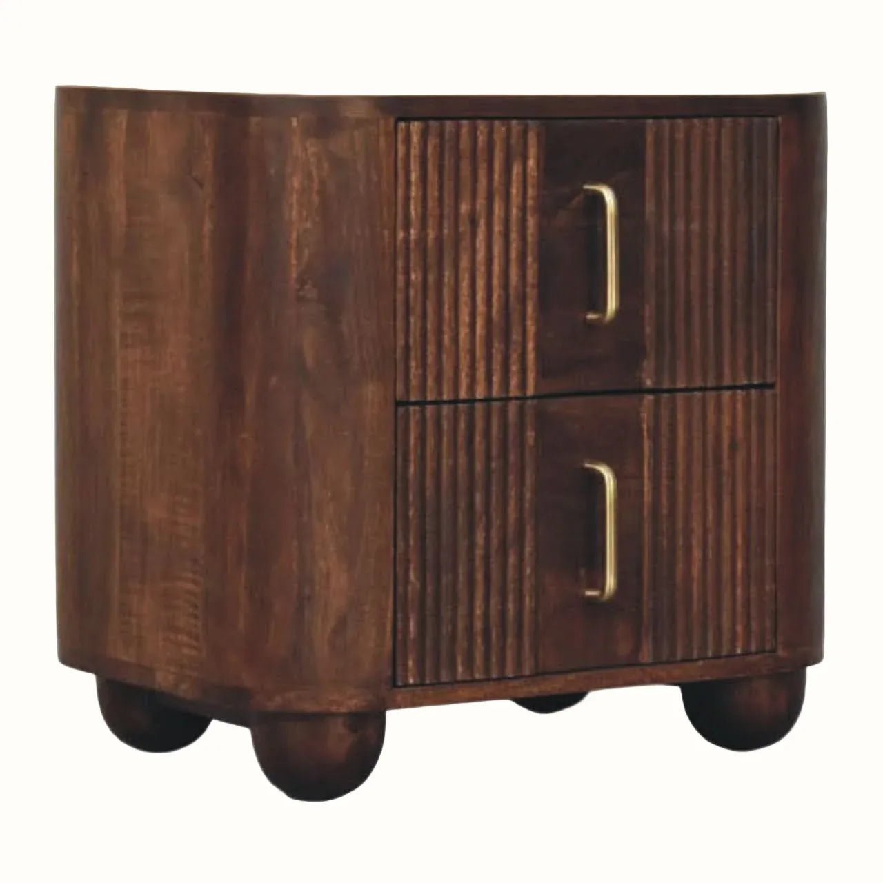 Merrick Fluted Bedside Table with 2 Drawers, Medium - California Walnut Bedside Tables - Bokel Home