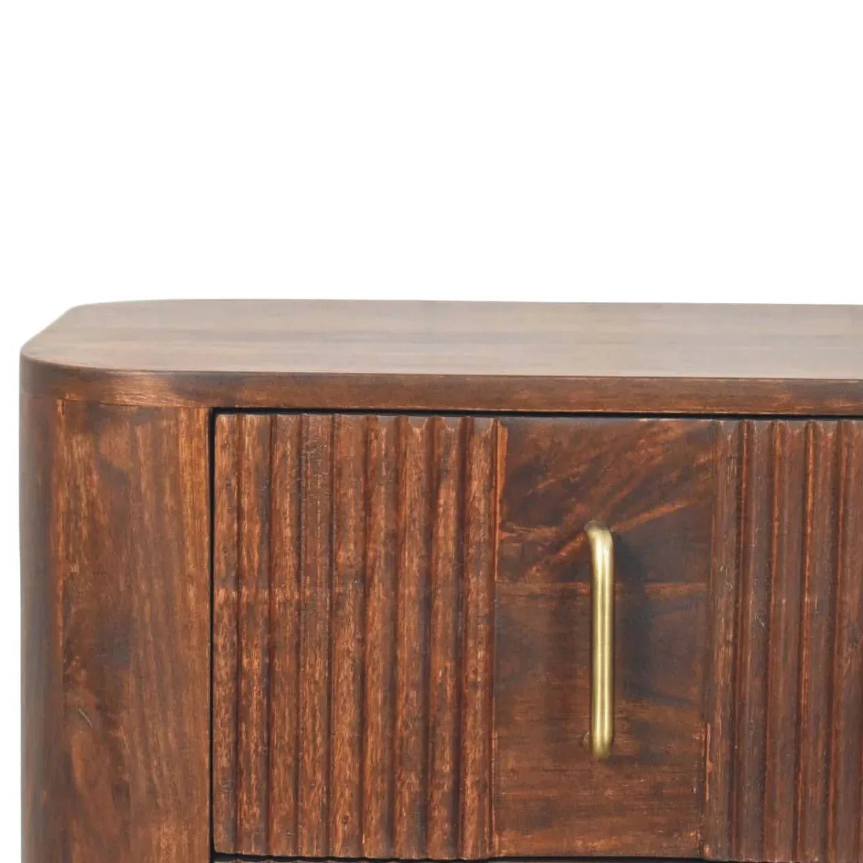 Merrick Fluted Bedside Table with 2 Drawers, Medium - California Walnut Bedside Tables - Bokel Home