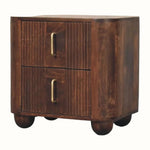 Merrick Fluted Bedside Table with 2 Drawers, Medium - California Walnut Bedside Tables - Bokel Home