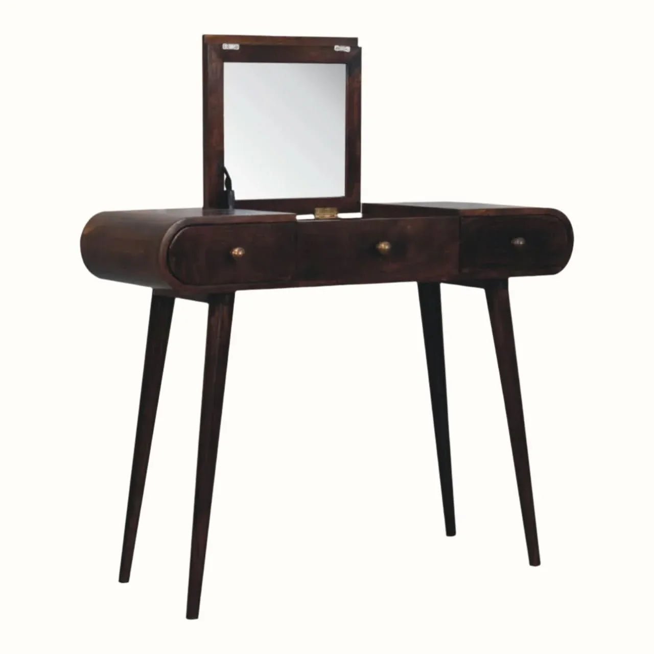 Merrill Dressing Table with Foldable Mirror, Medium - California Walnut Dressing Tables - Bokel Home