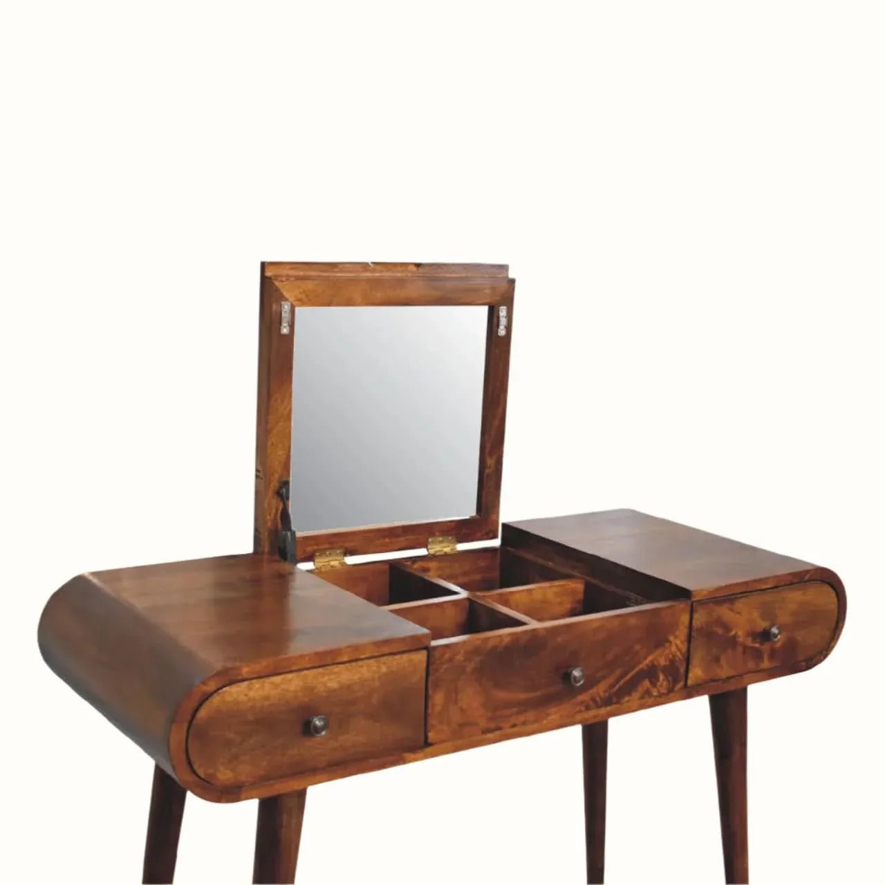 Merrill Dressing Table with Foldable Mirror, Medium - Chestnut Dressing Tables - Bokel Home