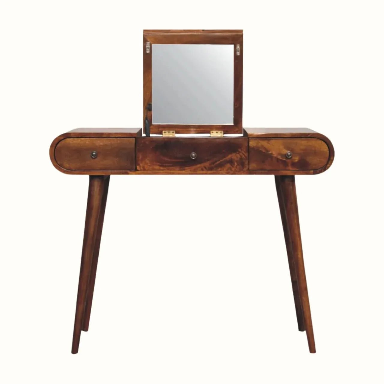 Merrill Dressing Table with Foldable Mirror, Medium - Chestnut Dressing Tables - Bokel Home