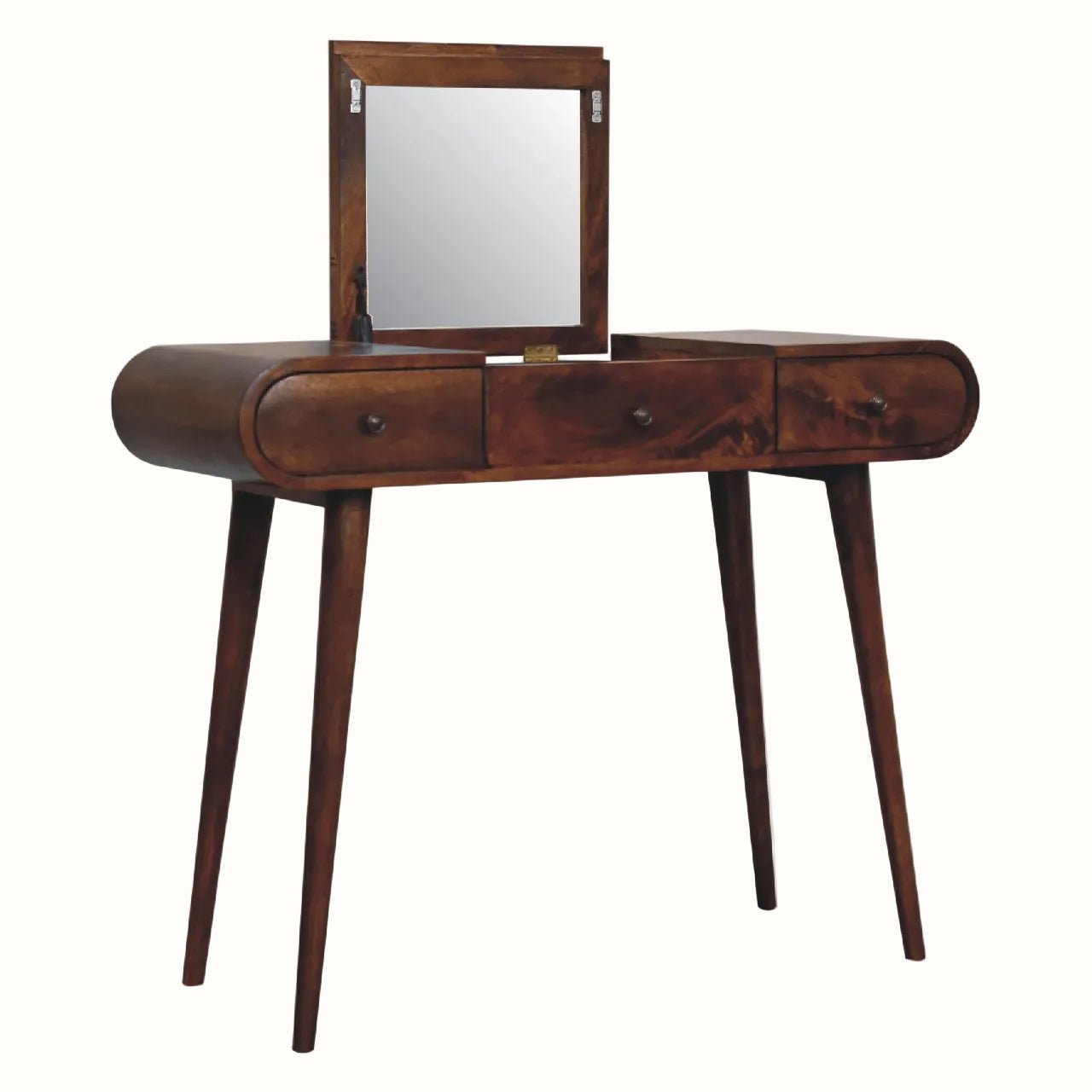 Merrill Dressing Table with Foldable Mirror, Medium - Chestnut Dressing Tables - Bokel Home