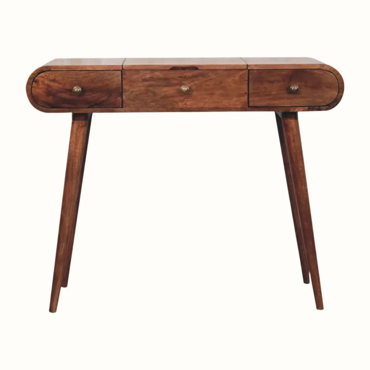 Merrill Dressing Table with Foldable Mirror, Medium - Honey Caramel Dressing Tables - Bokel Home