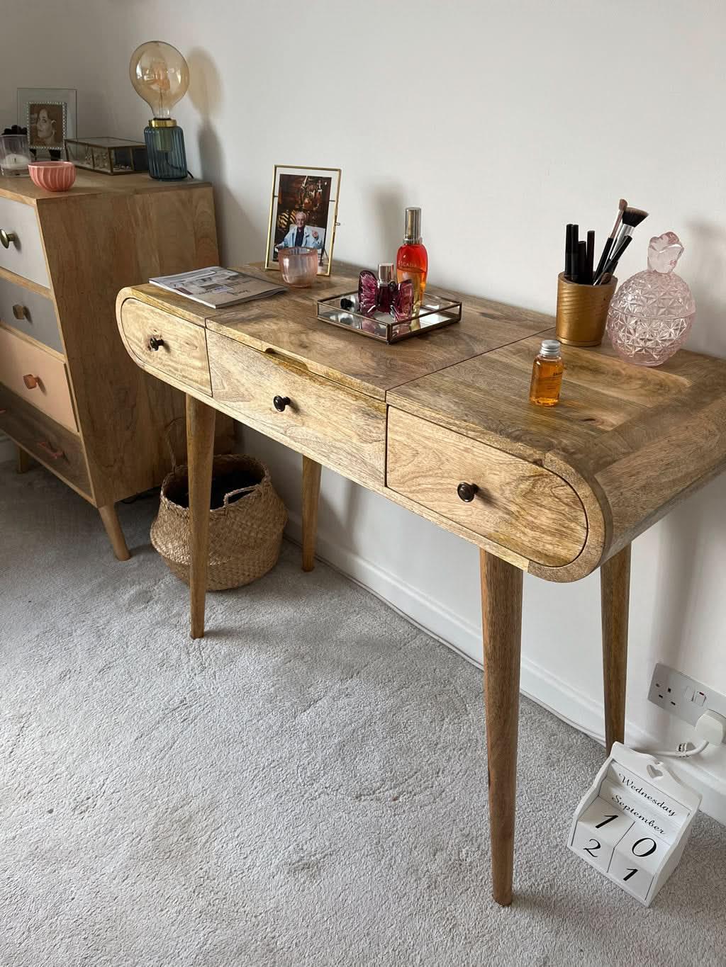 Merrill Dressing Table with Foldable Mirror, Medium - Natural Dressing Tables - Bokel Home