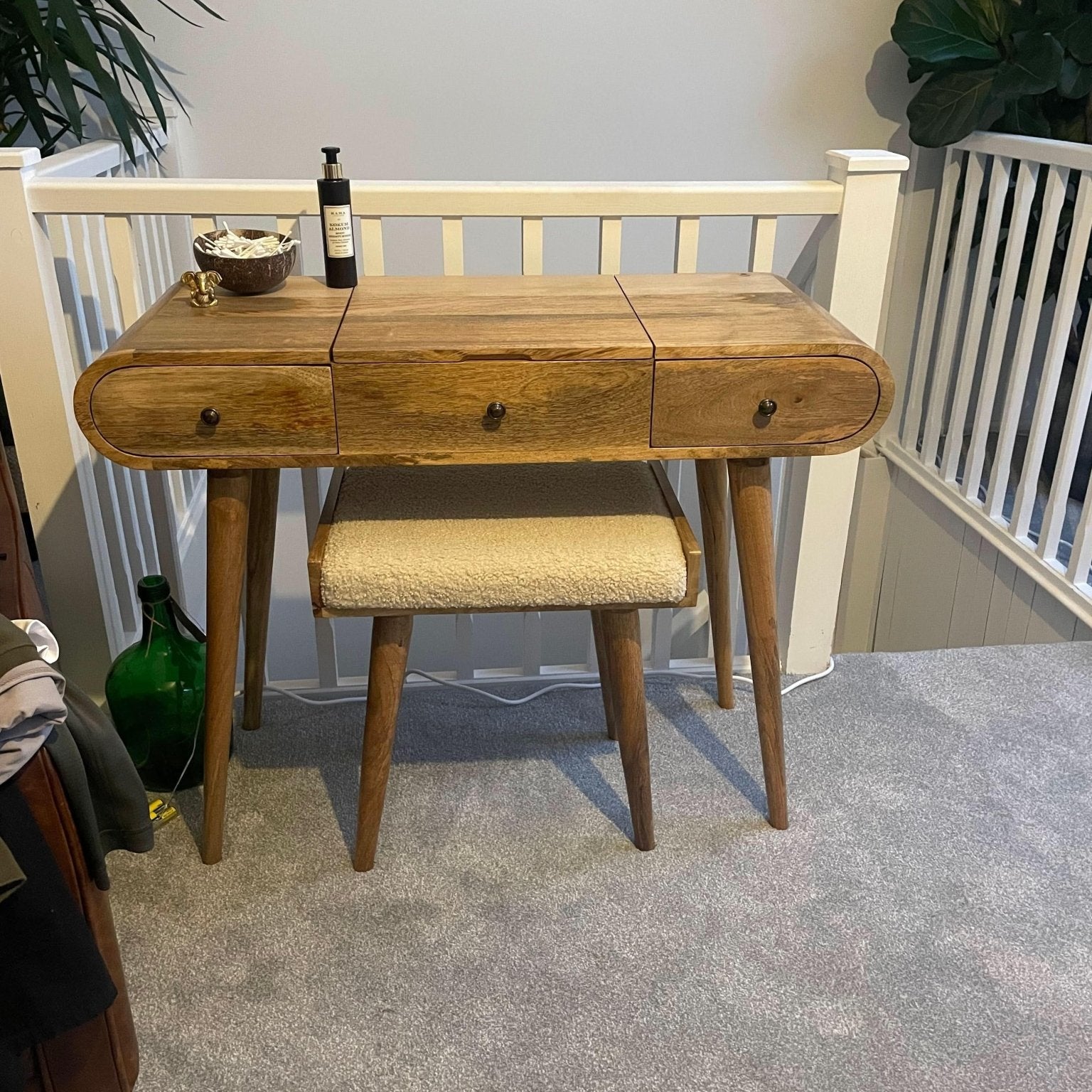 Merrill Dressing Table with Foldable Mirror, Medium - Natural Dressing Tables - Bokel Home