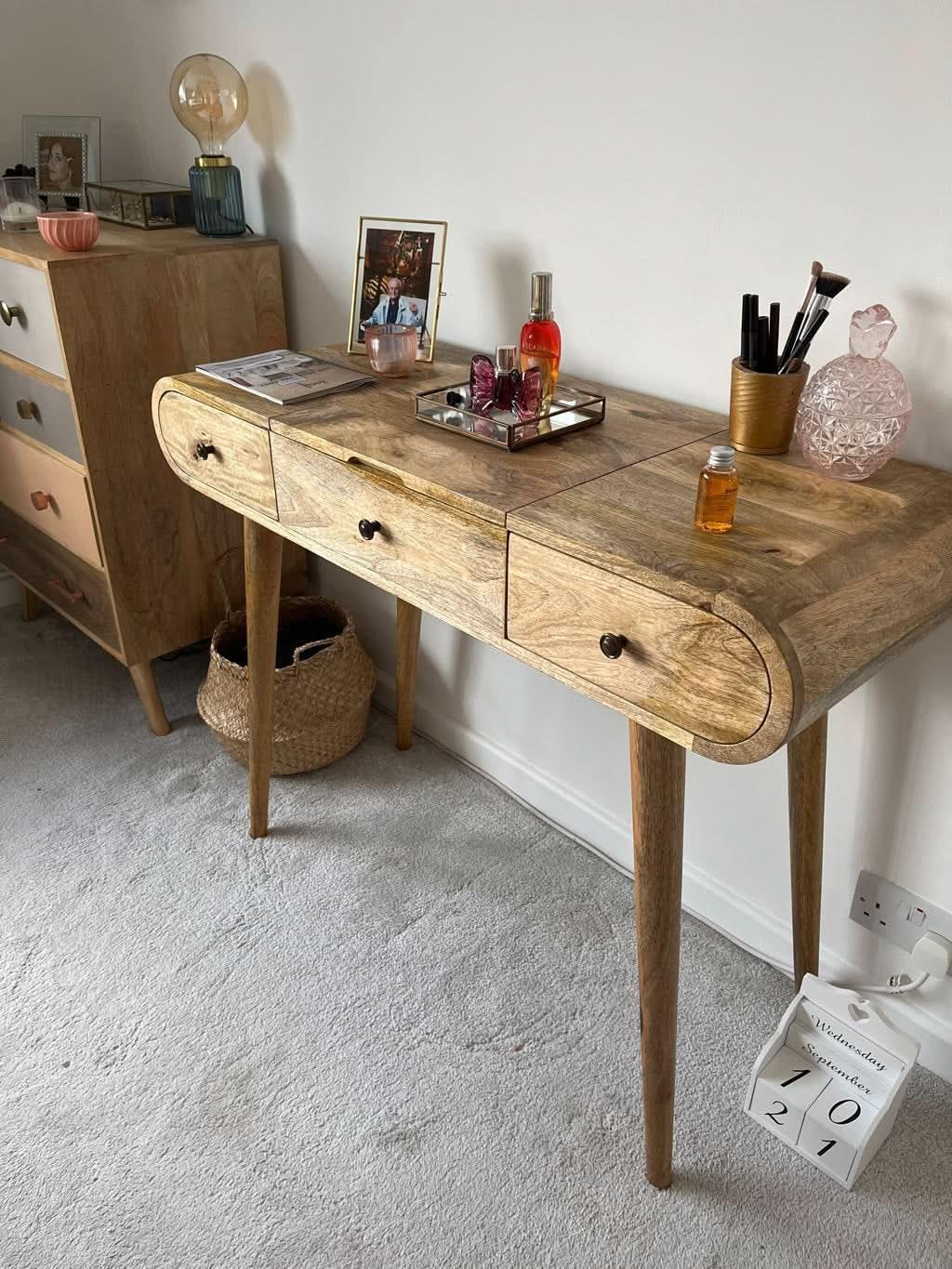 Merrill Dressing Table with Foldable Mirror, Medium - Natural Dressing Tables - Bokel Home