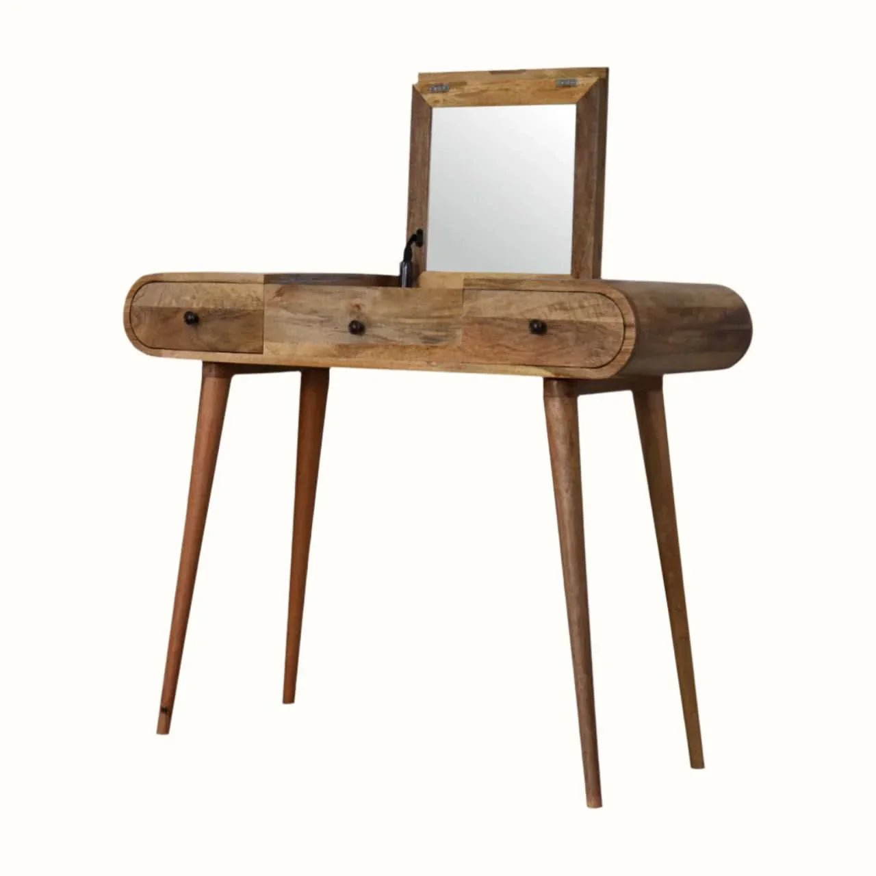 Merrill Dressing Table with Foldable Mirror, Medium - Natural Dressing Tables - Bokel Home