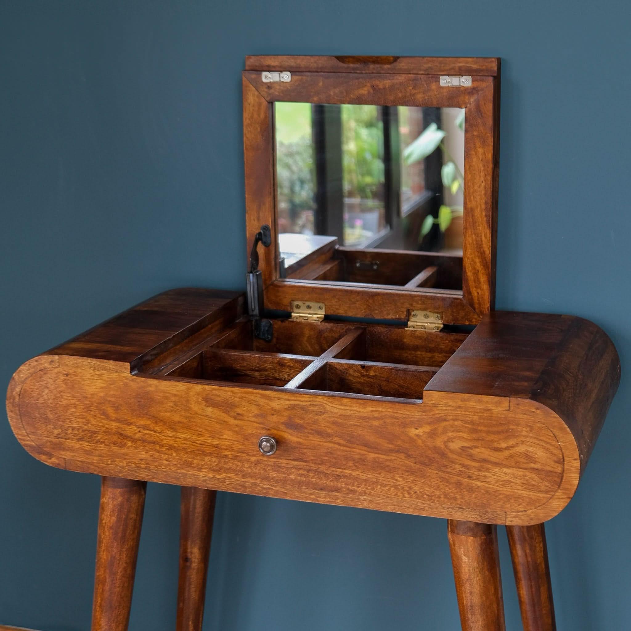 Merrill Dressing Table with Foldable Mirror, Small - Chestnut Dressing Tables - Bokel Home