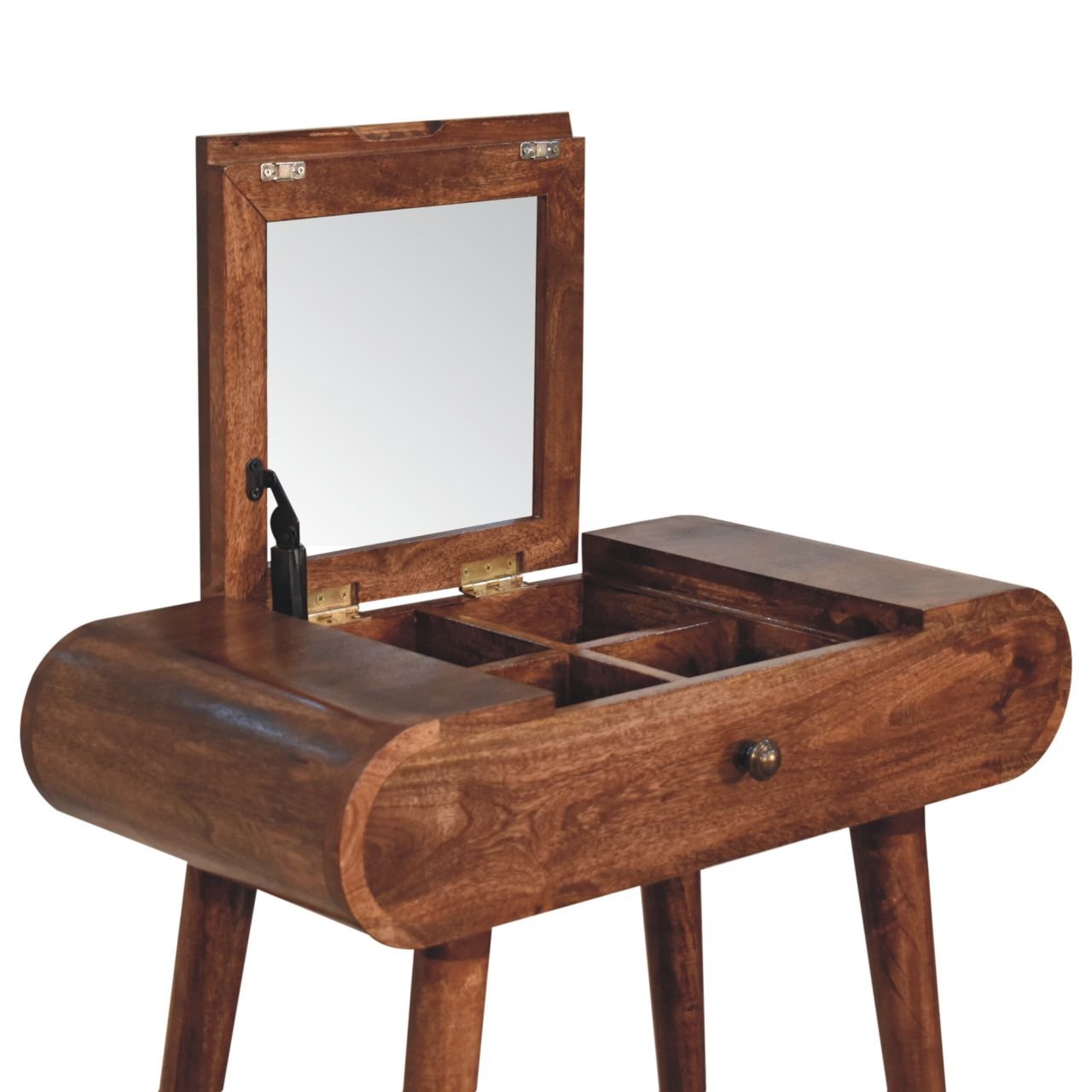 Merrill Dressing Table with Foldable Mirror, Small - Honey Caramel Dressing Tables - Bokel Home