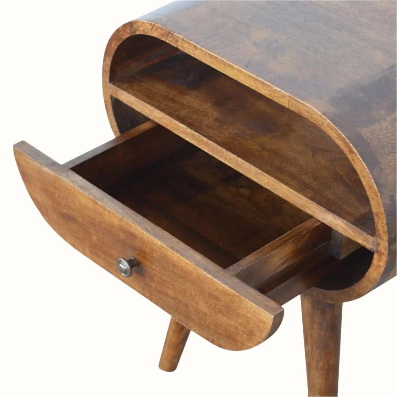 Merrill Open Bedside Table with 1 Drawer, Medium - Chestnut Bedside Tables - Bokel Home