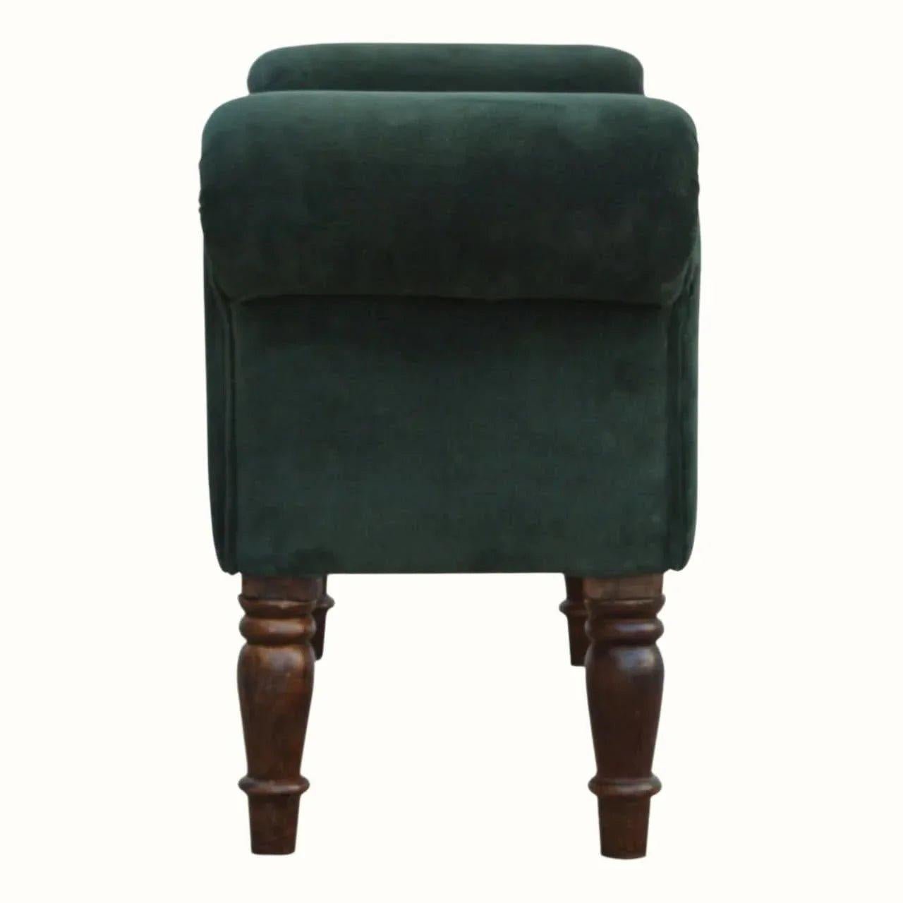 Mineo Velvet Bench - Forest Green/Walnut Bench - Bokel Home