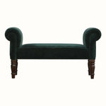 Mineo Velvet Bench - Forest Green/Walnut Bench - Bokel Home