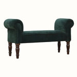 Mineo Velvet Bench - Forest Green/Walnut Bench - Bokel Home