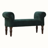 Mineo Velvet Bench - Forest Green/Walnut Bench - Bokel Home