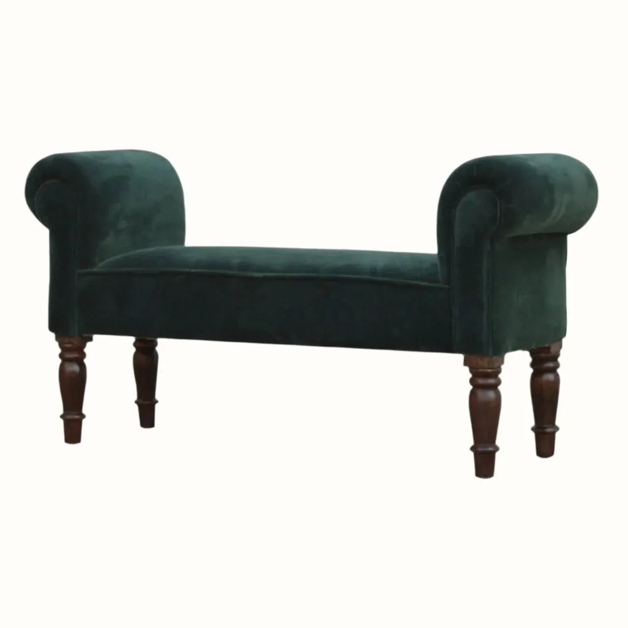 Mineo Velvet Bench - Forest Green/Walnut Bench - Bokel Home