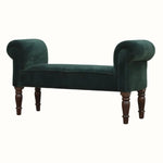 Mineo Velvet Bench - Forest Green/Walnut Bench - Bokel Home