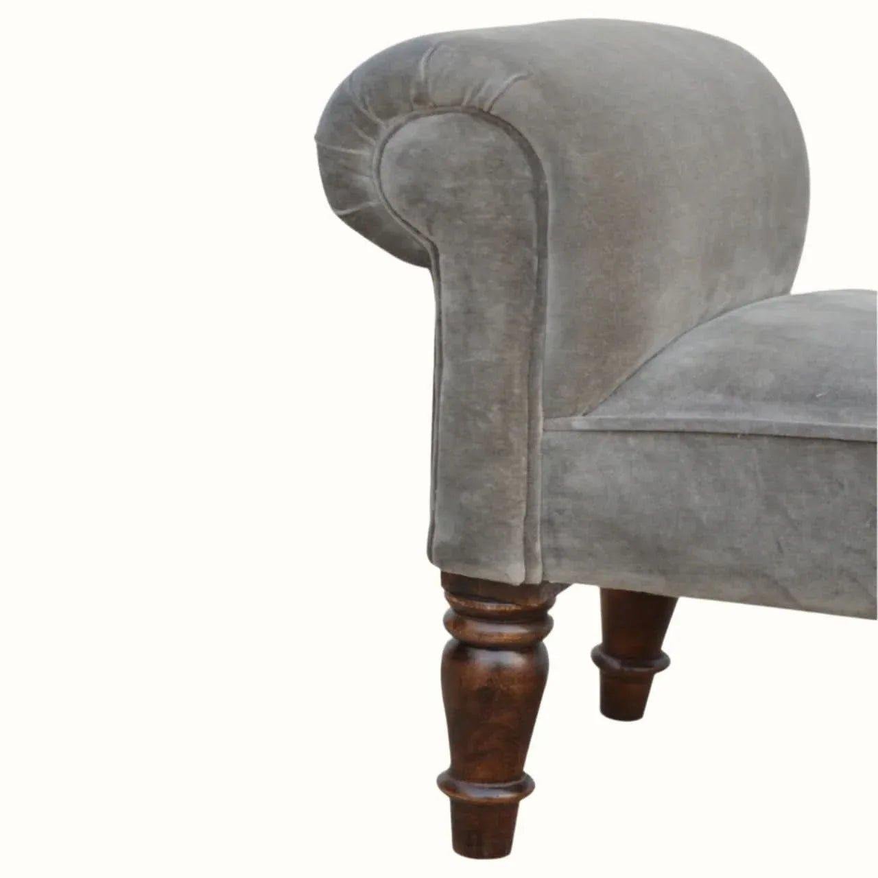 Mineo Velvet Bench - Stone Grey/Walnut Bench - Bokel Home