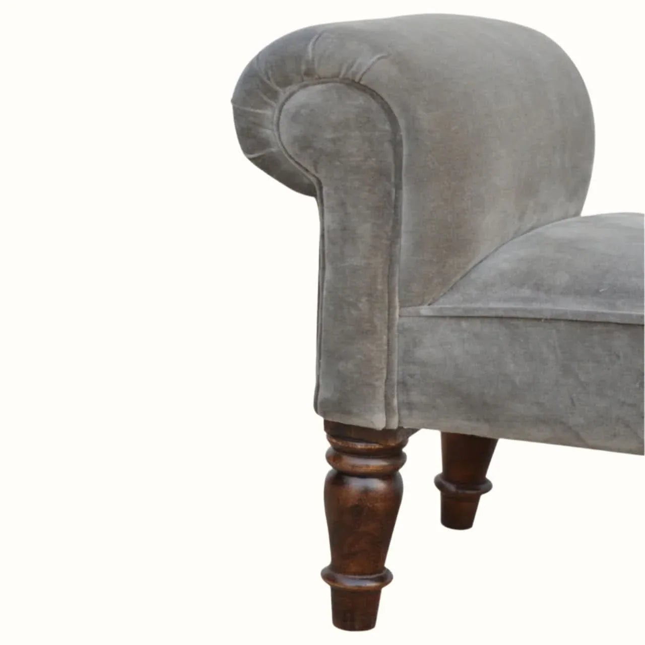 Mineo Velvet Bench - Stone Grey/Walnut Bench - Bokel Home