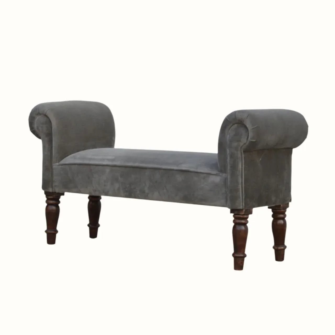 Mineo Velvet Bench - Stone Grey/Walnut Bench - Bokel Home