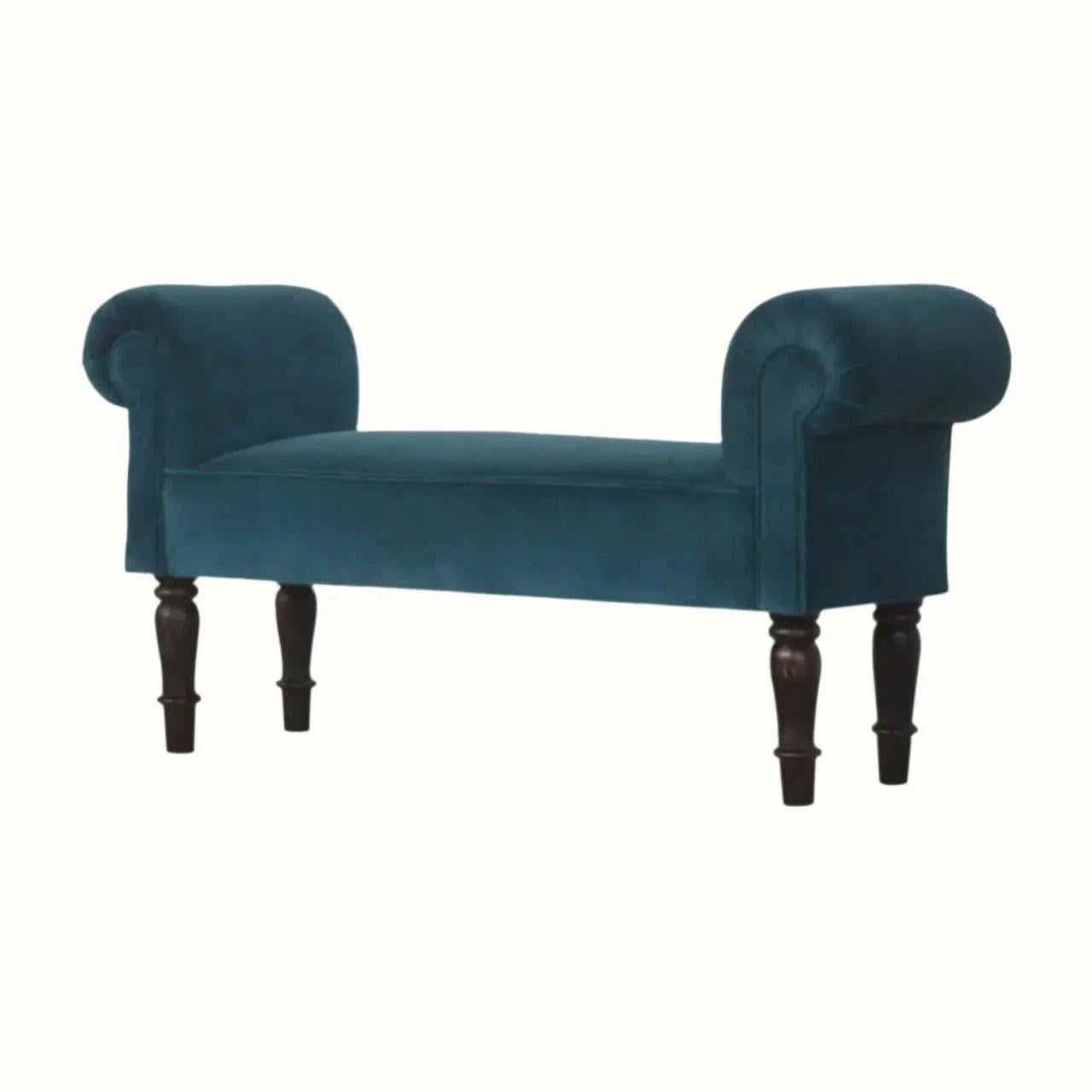 Mineo Velvet Bench - Teal/Walnut Bench - Bokel Home