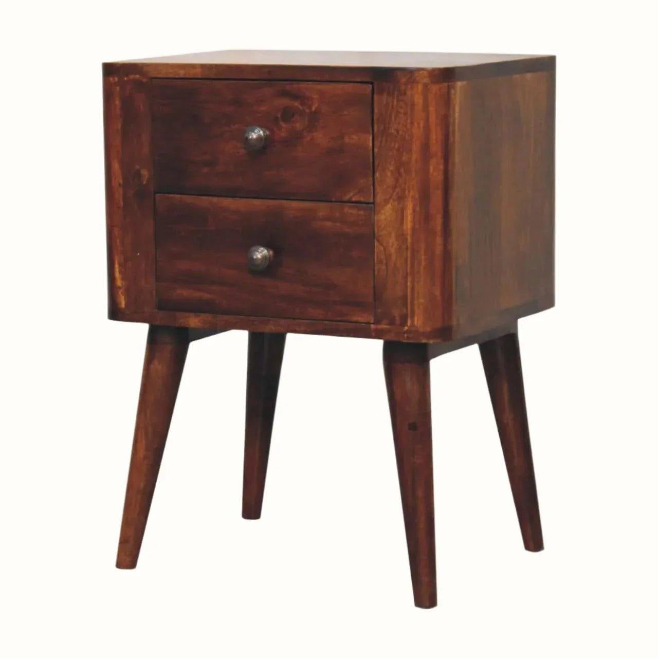 Mintz 2 Drawer Bedside Table, Small - Chestnut Bedside Tables - Bokel Home
