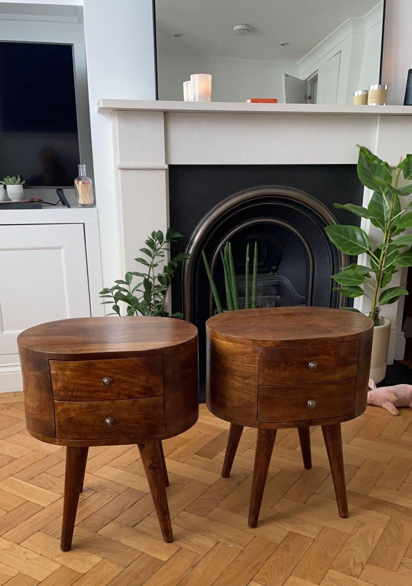 Molina Bedside Table 2 Drawers, Medium - Chestnut Bedside Tables - Bokel Home